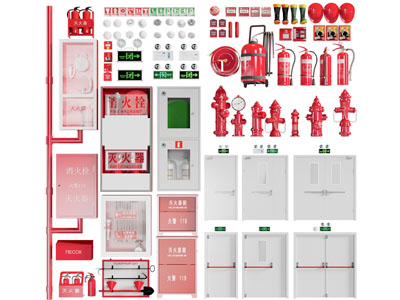 现代消防栓、灭火器、防火门消防设备3d模型 现代消防栓、灭火器、防火门消防设备