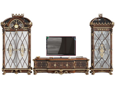 欧式雕花装饰的电视柜、酒柜边柜