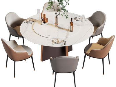 现代圆形餐桌椅组合