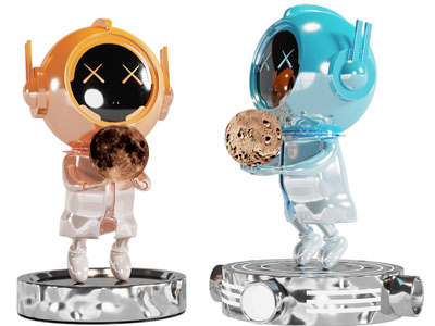 现代宇航员雕塑雕刻摆件组合