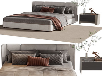 现代布艺双人床、床头柜