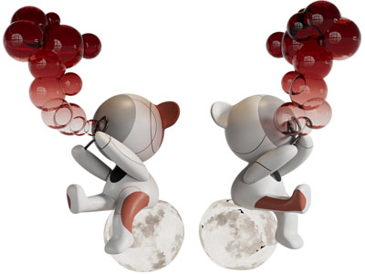 现代吹泡泡的小熊雕塑雕刻3d模型 现代吹泡泡的小熊雕塑雕刻