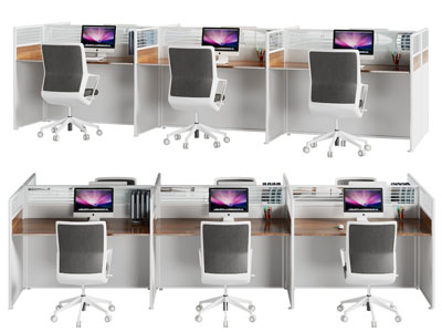 现代三联位办公桌椅组合