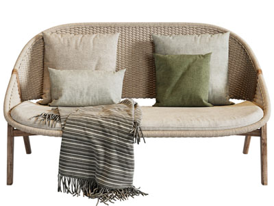 北欧藤编多人沙发