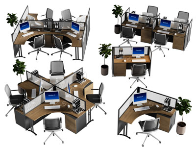 现代多人位办公桌椅组合