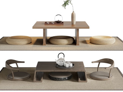 新中式榻榻米茶桌茶几蒲团组合