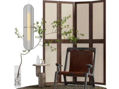 新中式休闲椅子、屏风