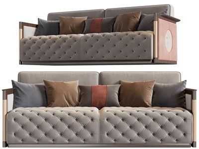 新中式软包坐垫双人沙发3d模型 新中式软包坐垫双人沙发
