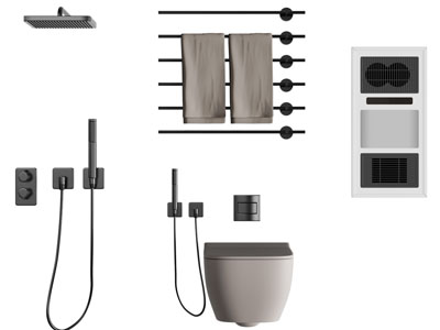 现代毛巾架、马桶、淋浴花洒