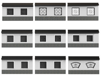新中式装饰镂花窗的景观墙3d模型 新中式装饰镂花窗的景观墙