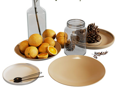 现代果盘、玻璃花瓶摆件组合