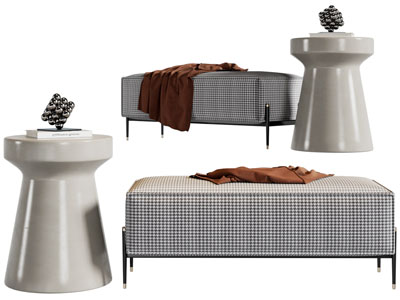 现代千鸟格长方形沙发凳子、边几