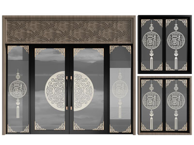 新中式装饰祥云图案的大门、双开门
