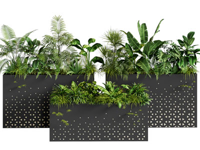 现代户外金属花盆花草植物、隔断