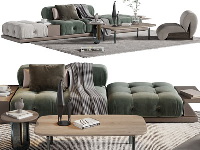 现代拼接茶几的多人沙发、单人沙发和茶几组合
