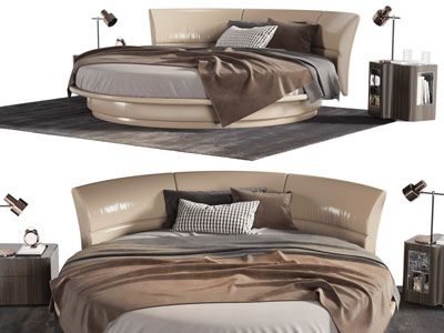 现代圆床、床头柜