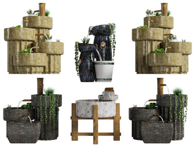 中式水景瀑布景观小品