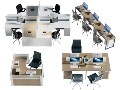 现代不同规格的办公桌椅组合