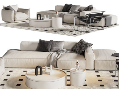 现代块状多人、单人沙发、休闲椅和茶几组合