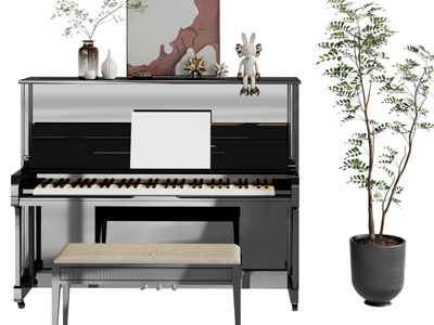 现代钢琴、琴凳3d模型 现代钢琴、琴凳