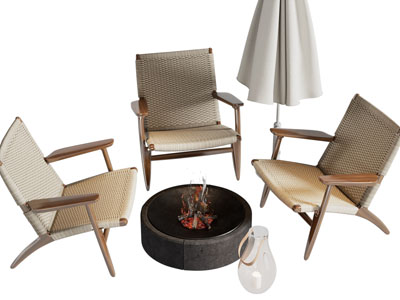 现代户外藤编休闲椅子、篝火