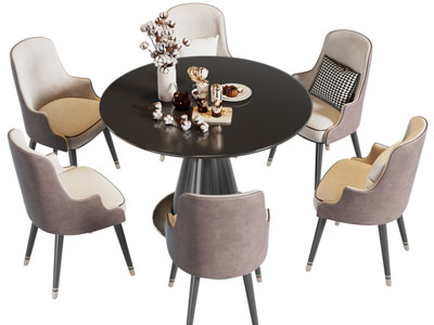 现代圆形餐桌椅组合