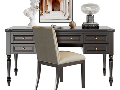 美式实木书桌椅组合