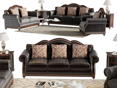 美式三人、双人、单人沙发和茶几组合