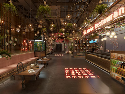 工业风loft饭店餐馆就餐区