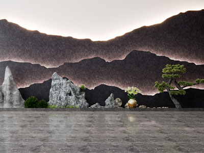 新中式假山、松树景观园艺小品