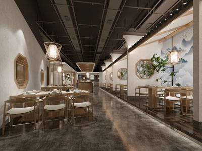 新中式饭店餐馆就餐区