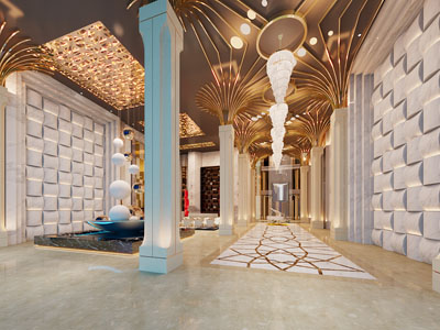 现代轻奢酒店大堂过道