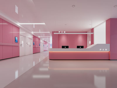现代医院病房护士站、走廊过道