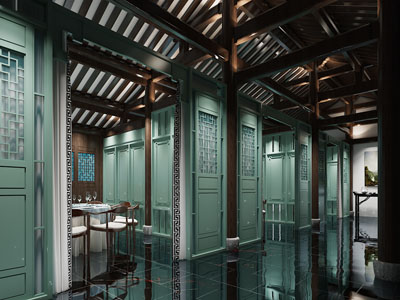 新中式酒店包厢包间走廊过道