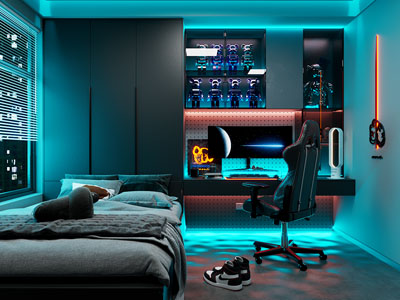 现代榻榻米卧室、电竞游戏房