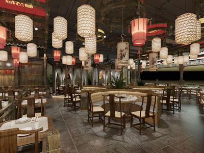 新中式饭店餐馆就餐区