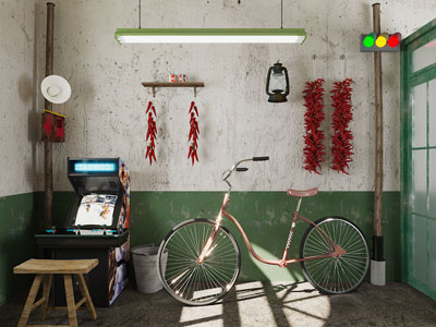 现代复古怀旧自行车、游戏机摆件美陈