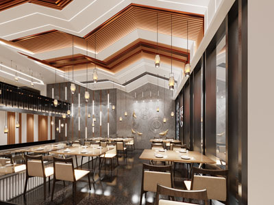 新中式饭店餐馆就餐区