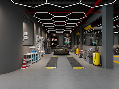 工业风loft汽车美容维修店、洗车行