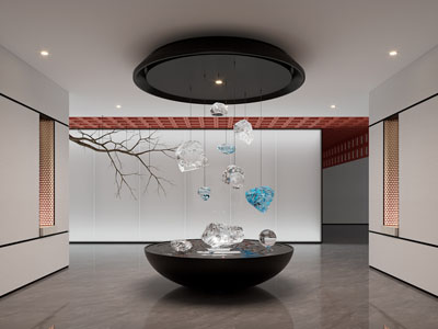 新中式水晶雕塑室内景观园艺小品