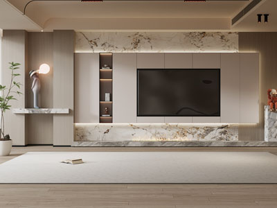 现代客厅电视背景墙3d模型 现代客厅电视背景墙