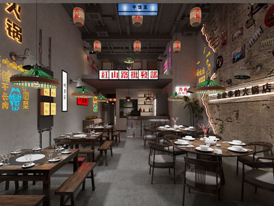 工业风loft饭店餐馆火锅店3d模型 工业风loft饭店餐馆火锅店