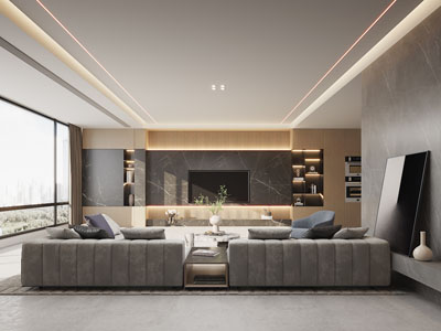 现代客厅、电视背景墙3d模型 现代客厅、电视背景墙