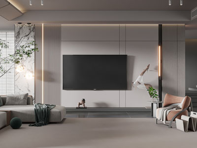 现代客厅电视背景墙3d模型 现代客厅电视背景墙