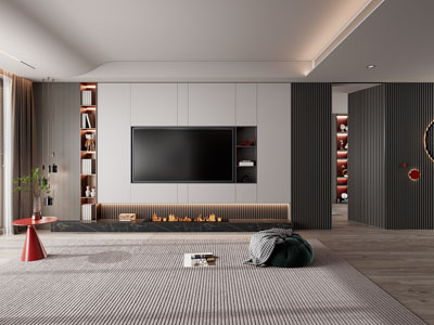 现代客厅电视背景墙3d模型 现代客厅电视背景墙