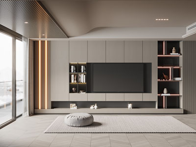 现代客厅电视背景墙3d模型 现代客厅电视背景墙