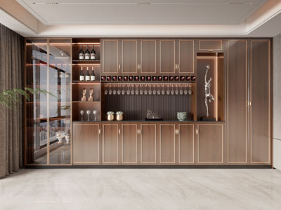 新中式餐厅酒柜3d模型 新中式餐厅酒柜
