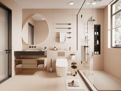 现代奶油风洗手间、卫浴间