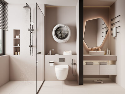 现代奶油风洗手间、卫浴间