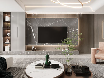 现代客厅电视背景墙3d模型 现代客厅电视背景墙